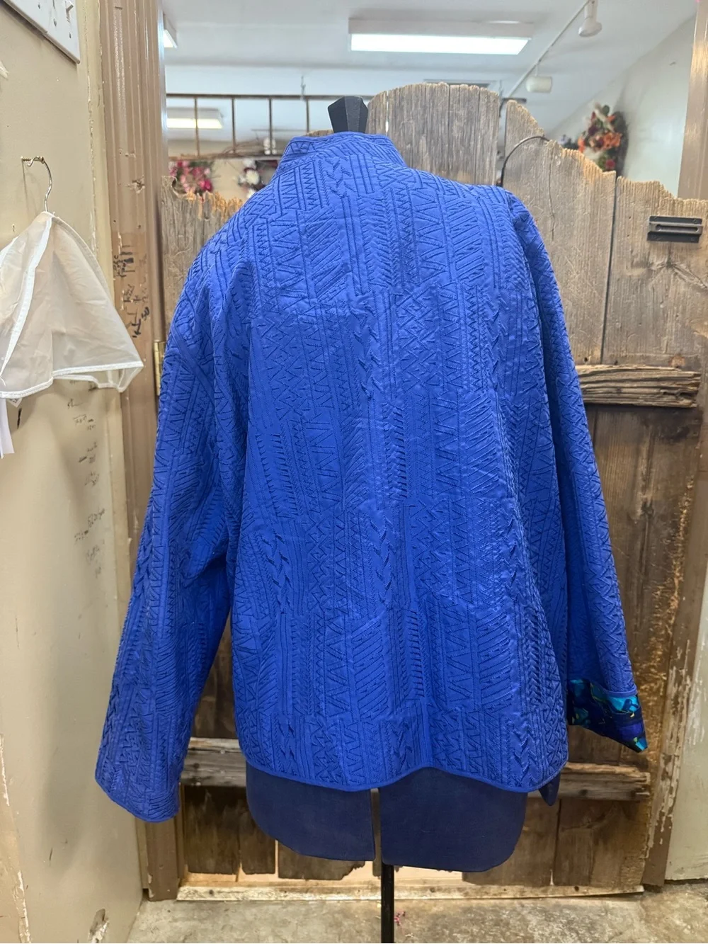 Chico's Royal Blue Textured Open-Front Jacket - Picture 2 of 5